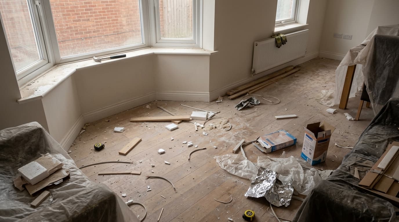 After-builders living room — before cleaning